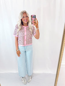 Endless Cheetah Short Sleeve Cardigan PINK