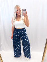 Load image into Gallery viewer, Navy Polka Wide Leg Sweatpants
