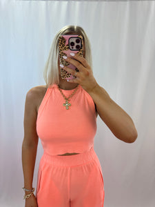 The Everyday Set NEON CORAL (top + pants)💖 RESTOCK!