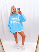 Load image into Gallery viewer, Blue Jesus Saves Mockneck💖 1 S/M left!
