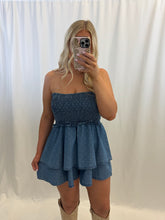 Load image into Gallery viewer, Denim Dot Romper
