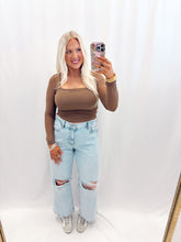 Load image into Gallery viewer, Going Out Sheer Sleeve Top BROWN
