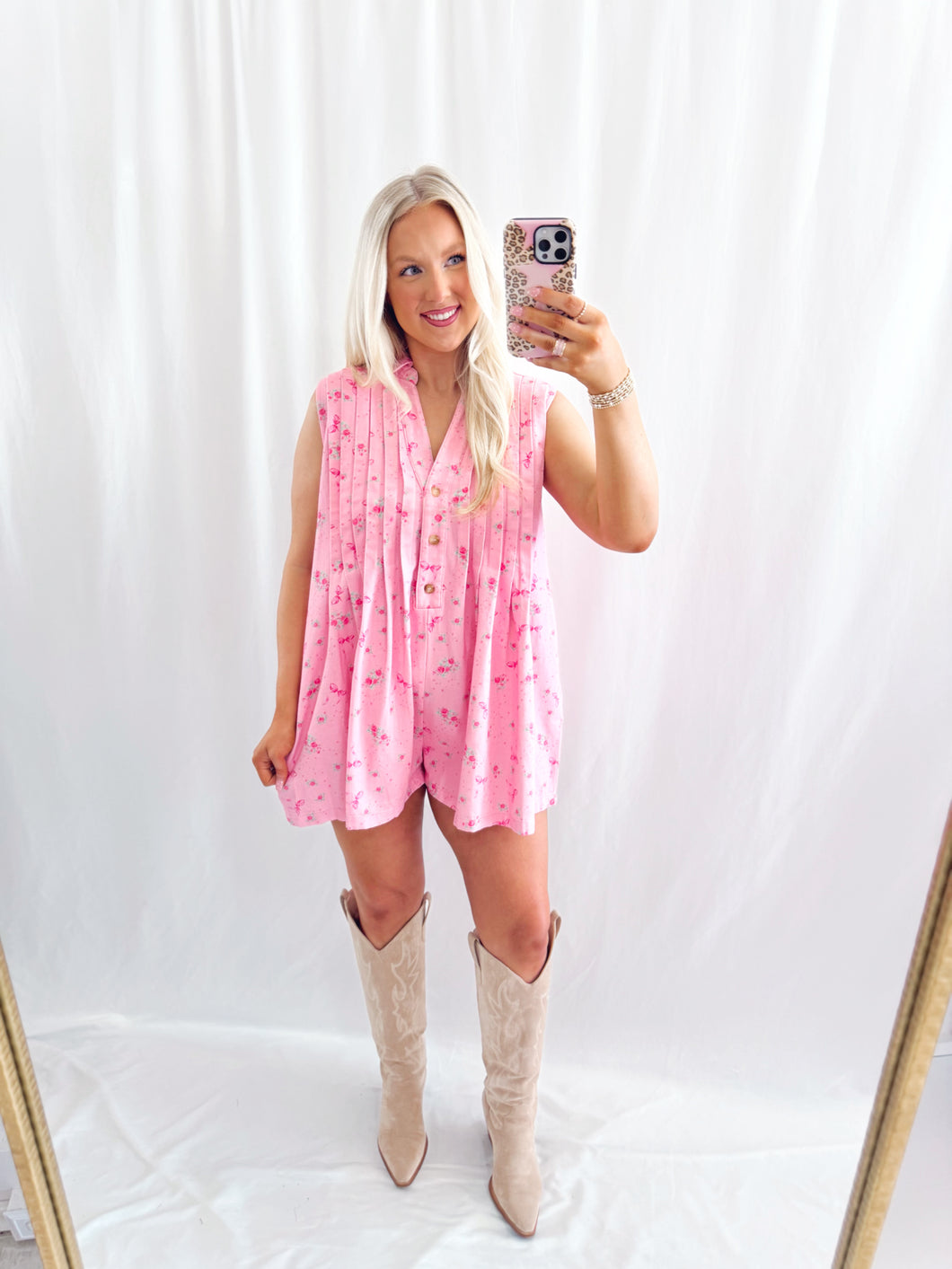 Strawberry Rose Denim Romper