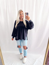 Load image into Gallery viewer, Fall Chill Basic Top BLACK💖 1 medium &amp; 1 large left
