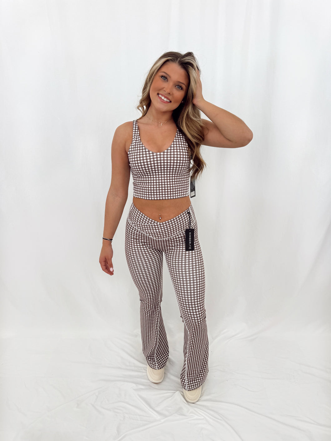 Gingham Espresso Athletic SET (tank + yoga pants)