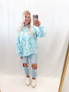 Bow Kissed Blooms Sweater BLUE