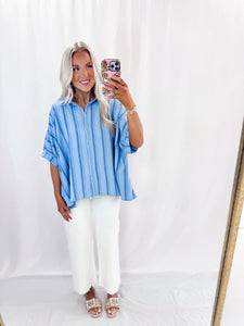 Stripe Delight Oversized Blouse SPRING BLUE