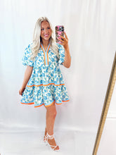 Load image into Gallery viewer, Orangey Blue Floral Dress
