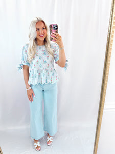 Flirty Floral Blouse BLUE💖 1 large left