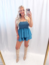 Load image into Gallery viewer, Denim Dot Romper
