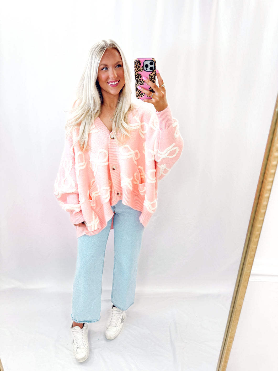 The Bow Oversized Cardigan PINK RESTOCK