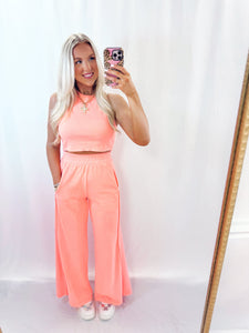 The Everyday Set NEON CORAL (top + pants)💖 RESTOCK!