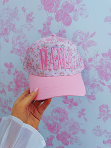 MAMA Pink Floral Trucker Hat