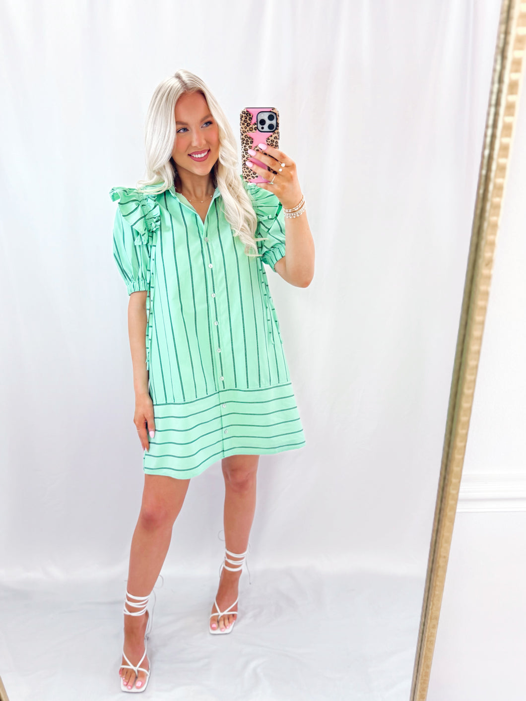 Striped In Green Dress💖 1 small left