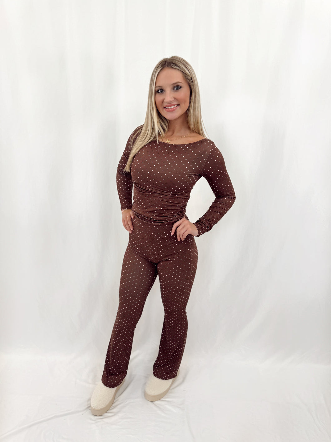 Active In Dots SET BROWN/WHITE POLKA DOTS (top + yoga pants)