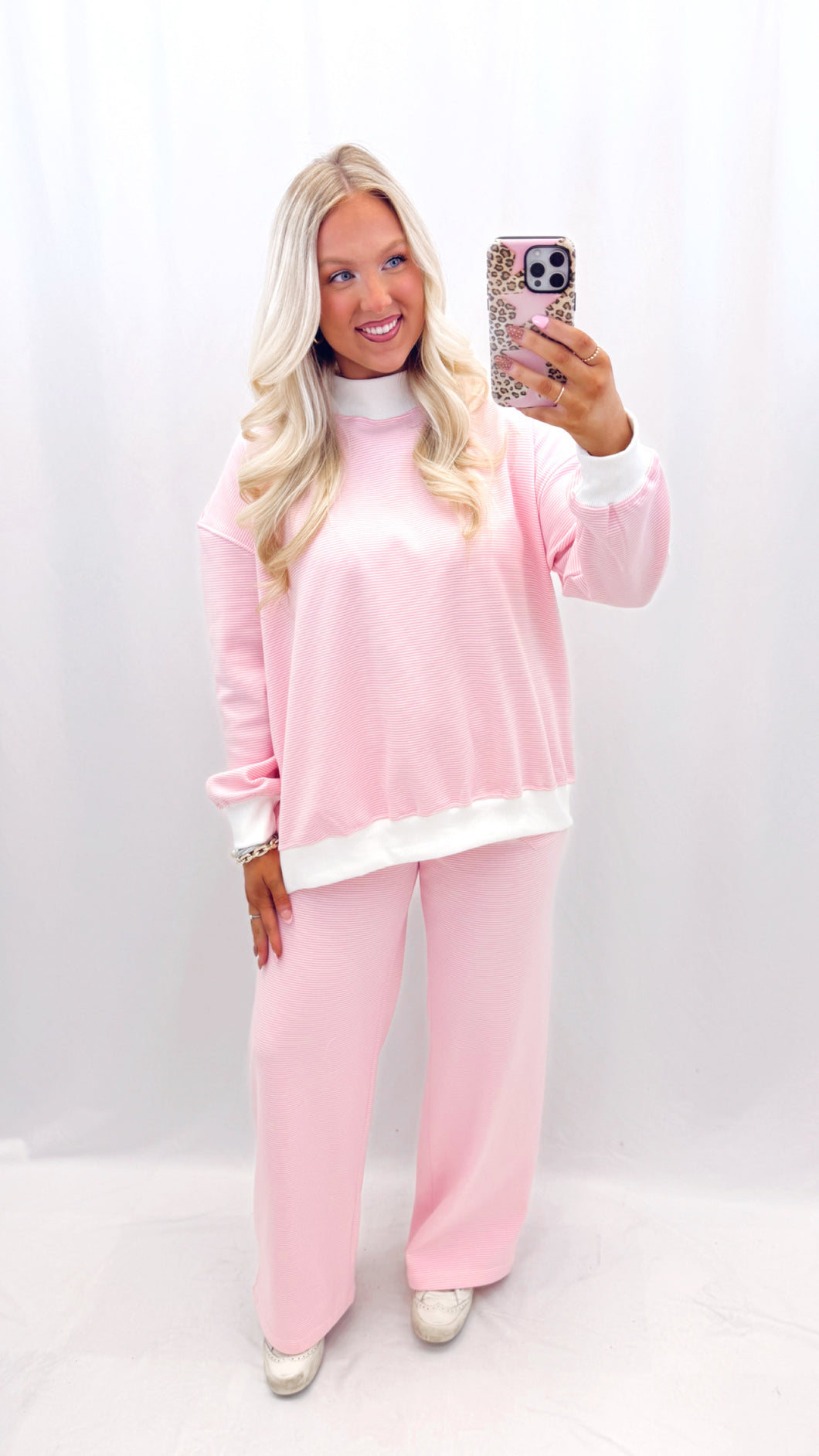 Cozy In Stripes Mockneck PINK