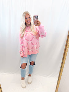 Bow Kissed Blooms Sweater PINK