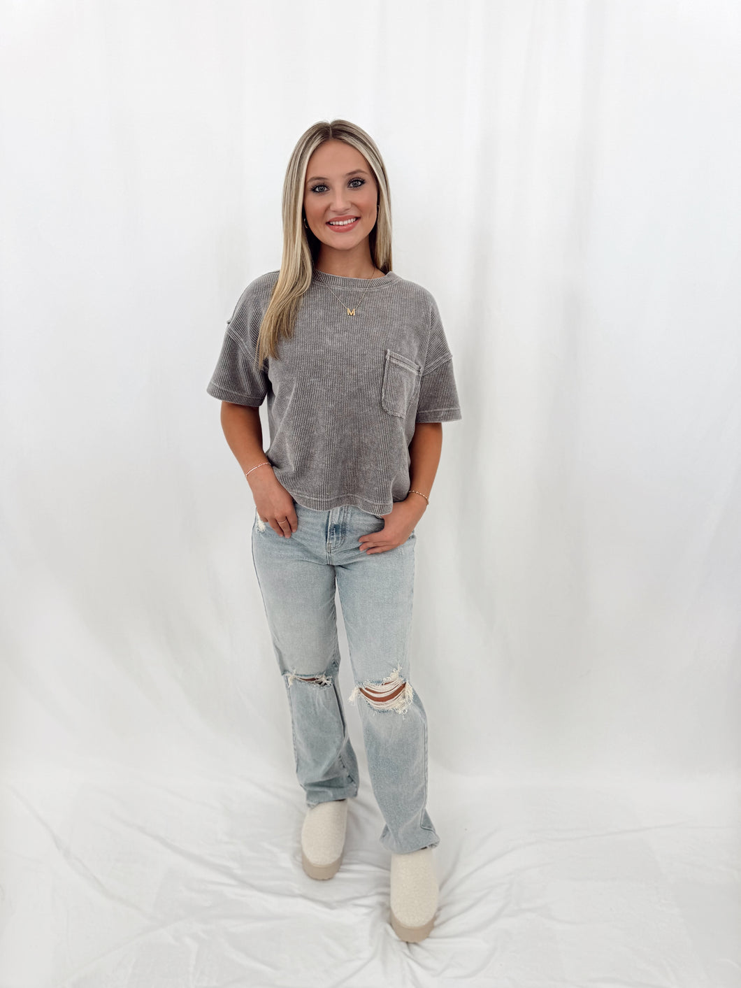 On The Daily Washed Tee CHARCOAL