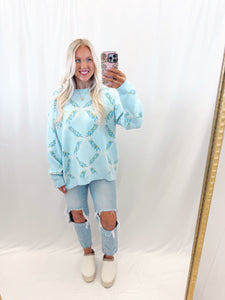 Bow Kissed Blooms Sweater BLUE