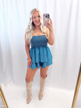 Load image into Gallery viewer, Denim Dot Romper
