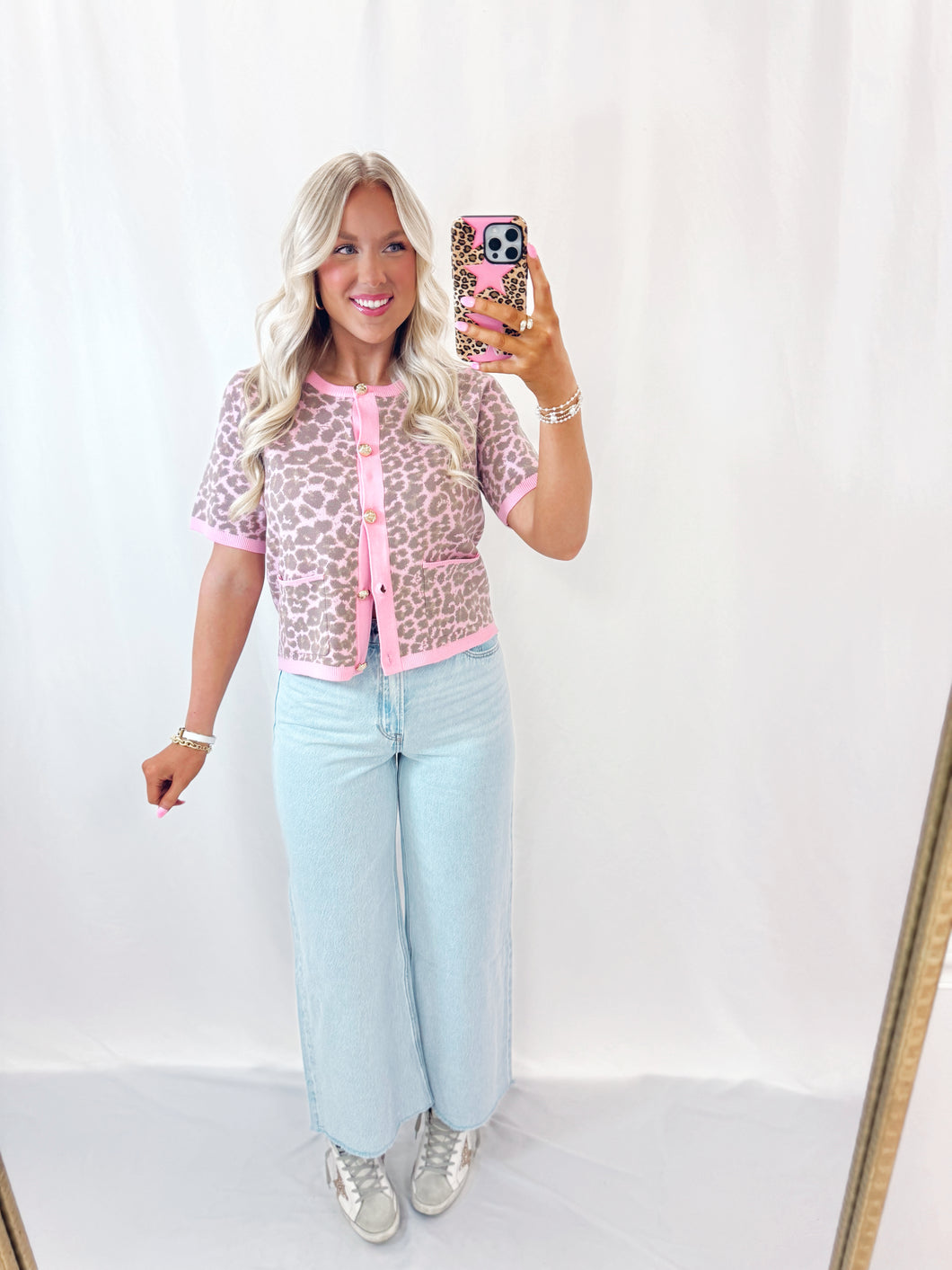 Endless Cheetah Short Sleeve Cardigan PINK