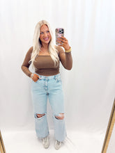 Load image into Gallery viewer, Going Out Sheer Sleeve Top BROWN
