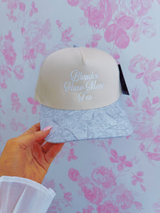 BLONDES HAVE MORE FUN Camo Trucker Hat