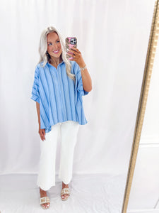 Stripe Delight Oversized Blouse SPRING BLUE