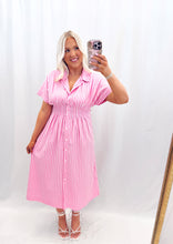 Load image into Gallery viewer, Darling Stripe Dress LIGHT PINK/HOT PINK
