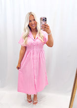 Load image into Gallery viewer, Darling Stripe Dress LIGHT PINK/HOT PINK
