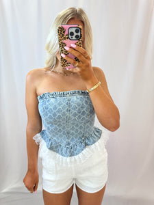 Bow, Denim, + Lace Tube Top