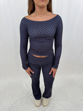 Load image into Gallery viewer, Active In Dots SET NAVY/WHITE POLKA DOTS (top + yoga pants)
