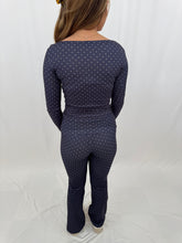 Load image into Gallery viewer, Active In Dots SET NAVY/WHITE POLKA DOTS (top + yoga pants)
