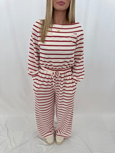 Stripe Delight Jumpsuit BURGUNDY