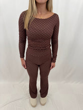 Load image into Gallery viewer, Active In Dots SET BROWN/WHITE POLKA DOTS (top + yoga pants)
