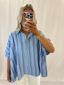 Stripe Delight Oversized Blouse SPRING BLUE