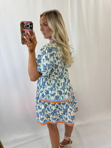 Orangey Blue Floral Dress