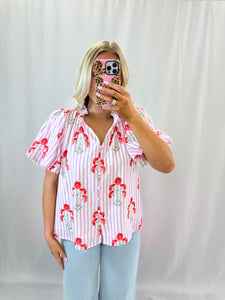 Striped In Floral Blouse💖 1 medium & 2 larges left