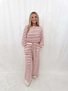 Stripe Delight Jumpsuit BURGUNDY