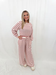 Stripe Delight Jumpsuit BURGUNDY